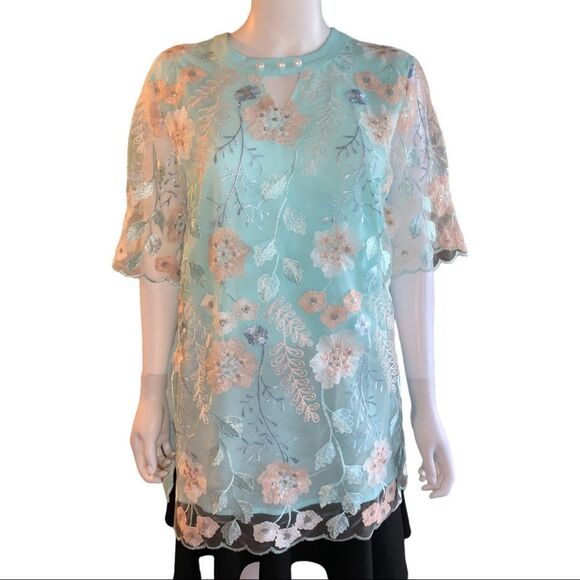 ROTITA Faux Pearl Embellished Keyhole Neckline Blouse new no tags - Picture 2 of 6